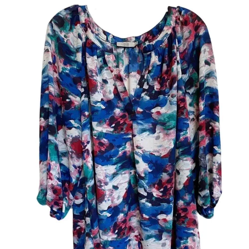Dalia Women's Split V-Neck Bold Watercolor Popover Dressy‎ Blouse 1X - Picture 9 of 9